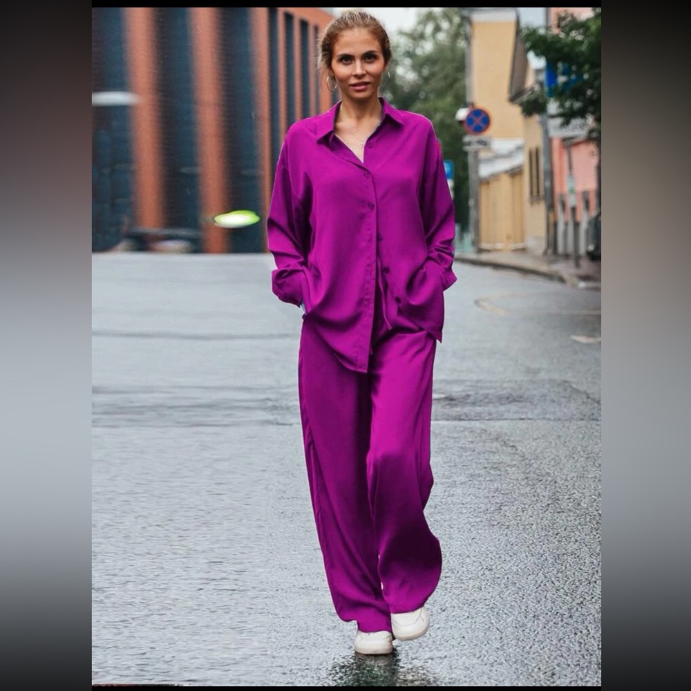 SHEIN 🩷 Pretty Two piece fuchsia top and pant set | L